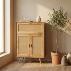 Luna Rattan Bar Cabinet with Glass Holder & Storage