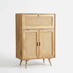 Luna Rattan Bar Cabinet with Glass Holder & Storage