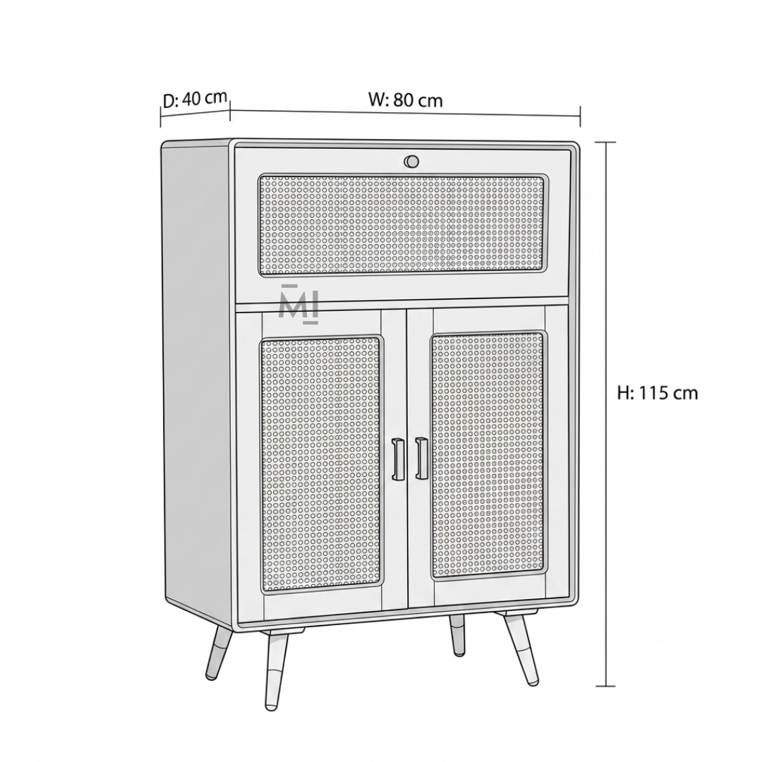 Luna Rattan Bar Cabinet with Glass Holder & Storage