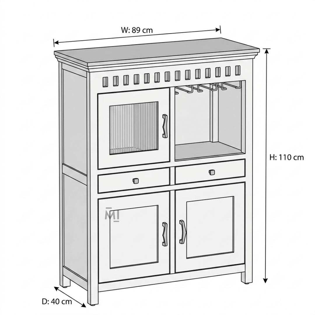Coastal Haven Bar Cabinet with Glass Holder & Multi-Storage