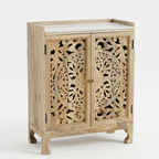 Royal Carved Wooden Bar Cabinet with Marble Top – Handcrafted Wood