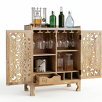 Royal Carved Wooden Bar Cabinet with Marble Top – Handcrafted Wood