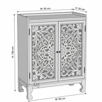 Royal Carved Wooden Bar Cabinet with Marble Top – Handcrafted Wood