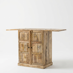 Solid Wood Fold-Out Bar Cabinet with Double Doors & Expandable Side Panels | Natural Finish