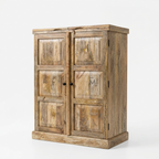 Solid Wood Fold-Out Bar Cabinet with Double Doors & Expandable Side Panels | Natural Finish