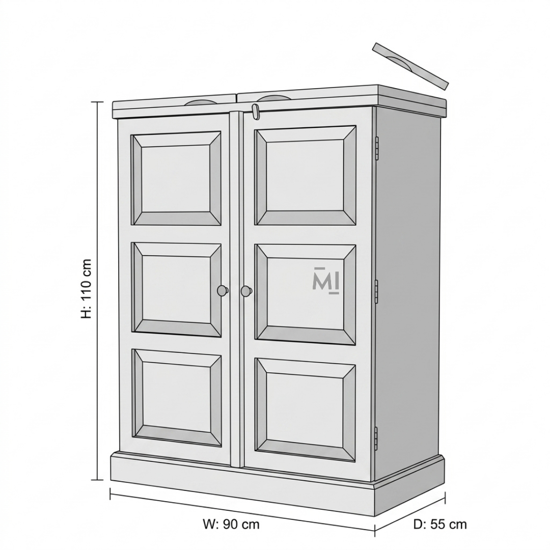 Solid Wood Fold-Out Bar Cabinet with Double Doors & Expandable Side Panels | Natural Finish