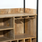 Industrial Wooden Bar Cabinet with Wine Rack, Glass Holder & Storage Drawer | Modern Home Bar Display Unit