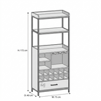Industrial Wooden Bar Cabinet with Wine Rack, Glass Holder & Storage Drawer | Modern Home Bar Display Unit