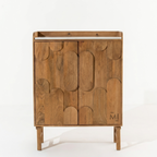 Modern Wood Bar Cabinet with Decorative Doors & Marble-Top Serving Surface