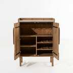 Modern Wood Bar Cabinet with Decorative Doors & Marble-Top Serving Surface