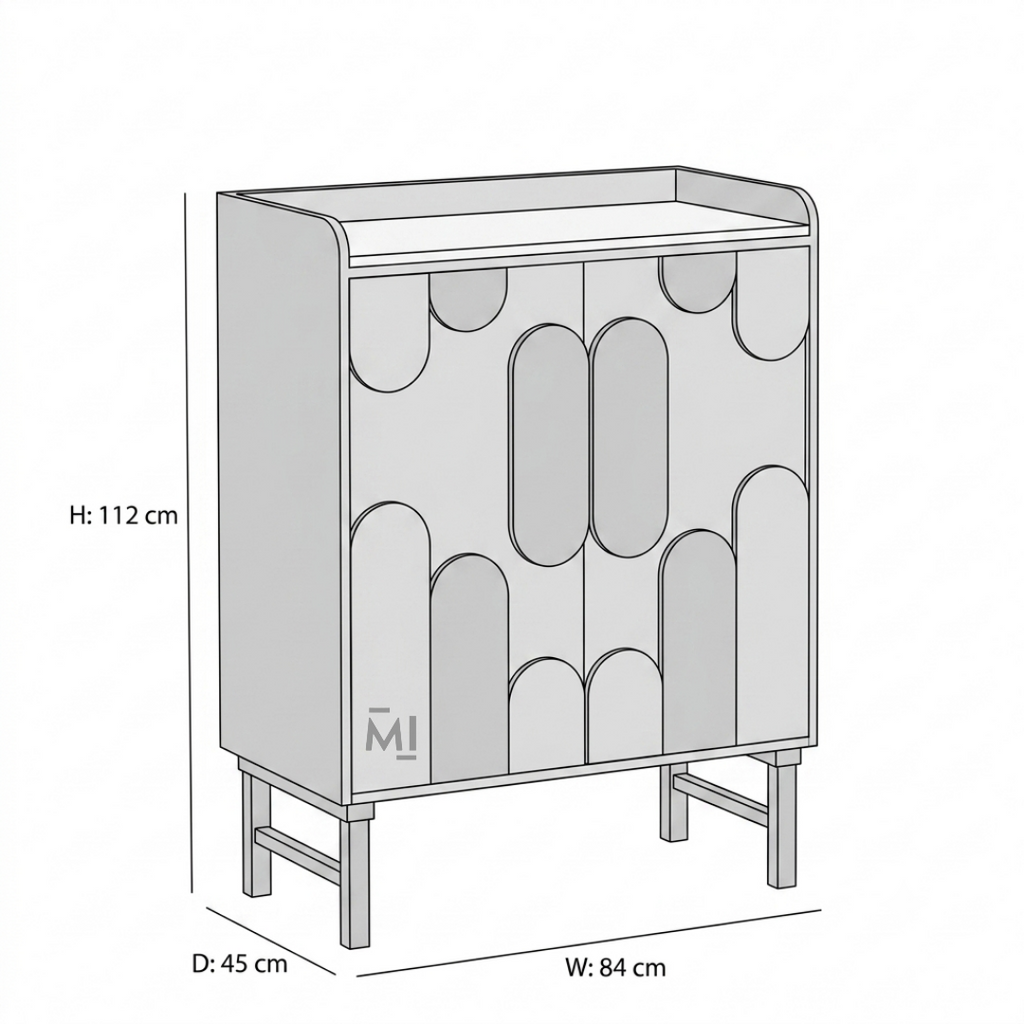 Modern Wood Bar Cabinet with Decorative Doors & Marble-Top Serving Surface