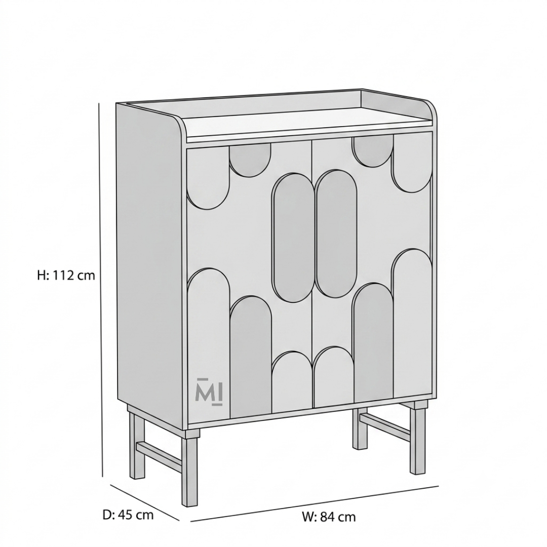 Modern Wood Bar Cabinet with Decorative Doors & Marble-Top Serving Surface