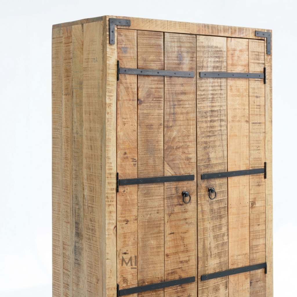Rustic Solid Wood Bar Cabinet with Wine Rack, Glass Storage & Multi-Drawer Organizer | Industrial Home Bar Cabinet