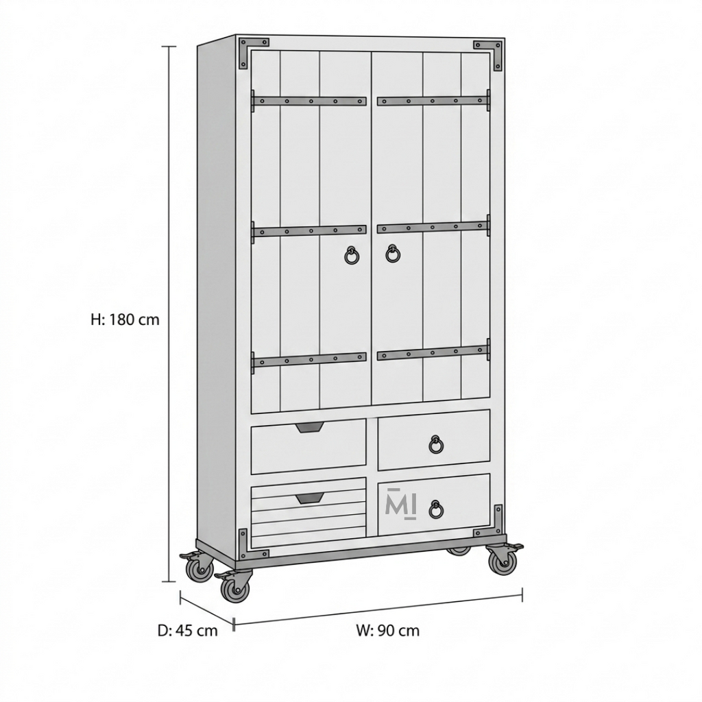 Rustic Solid Wood Bar Cabinet with Wine Rack, Glass Storage & Multi-Drawer Organizer | Industrial Home Bar Cabinet
