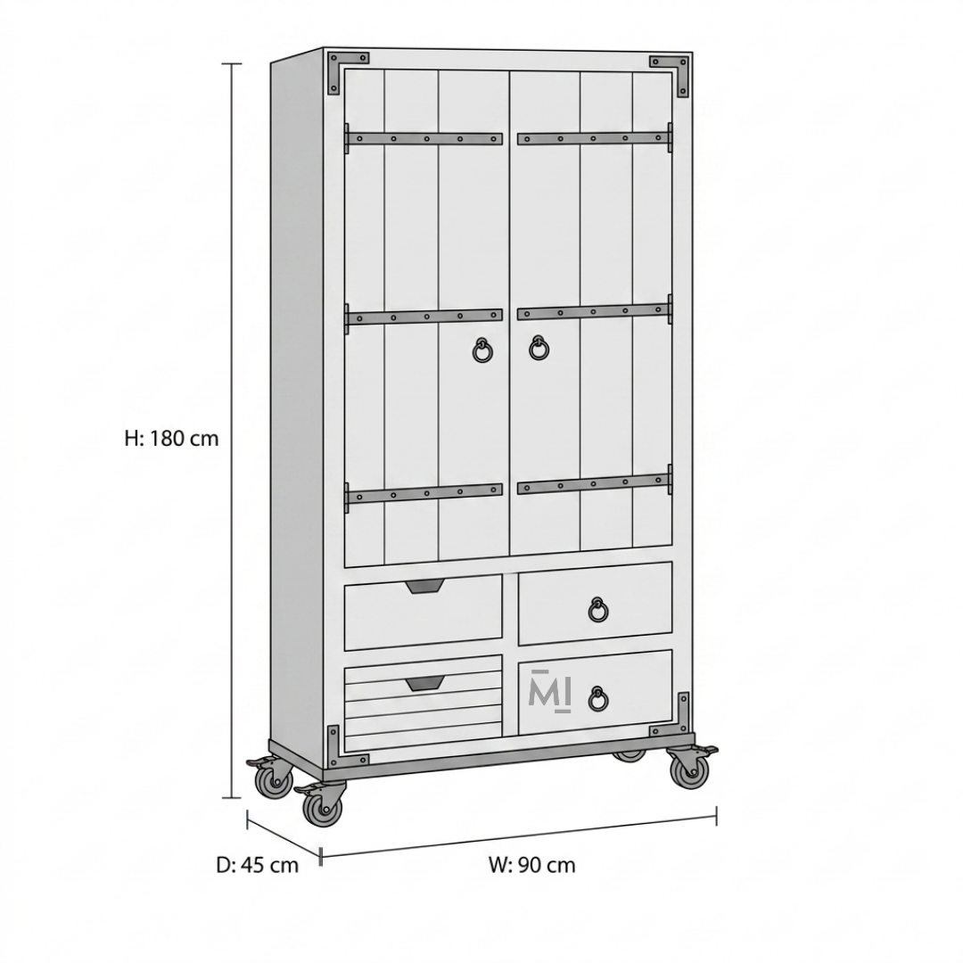 Rustic Solid Wood Bar Cabinet with Wine Rack, Glass Storage & Multi-Drawer Organizer | Industrial Home Bar Cabinet