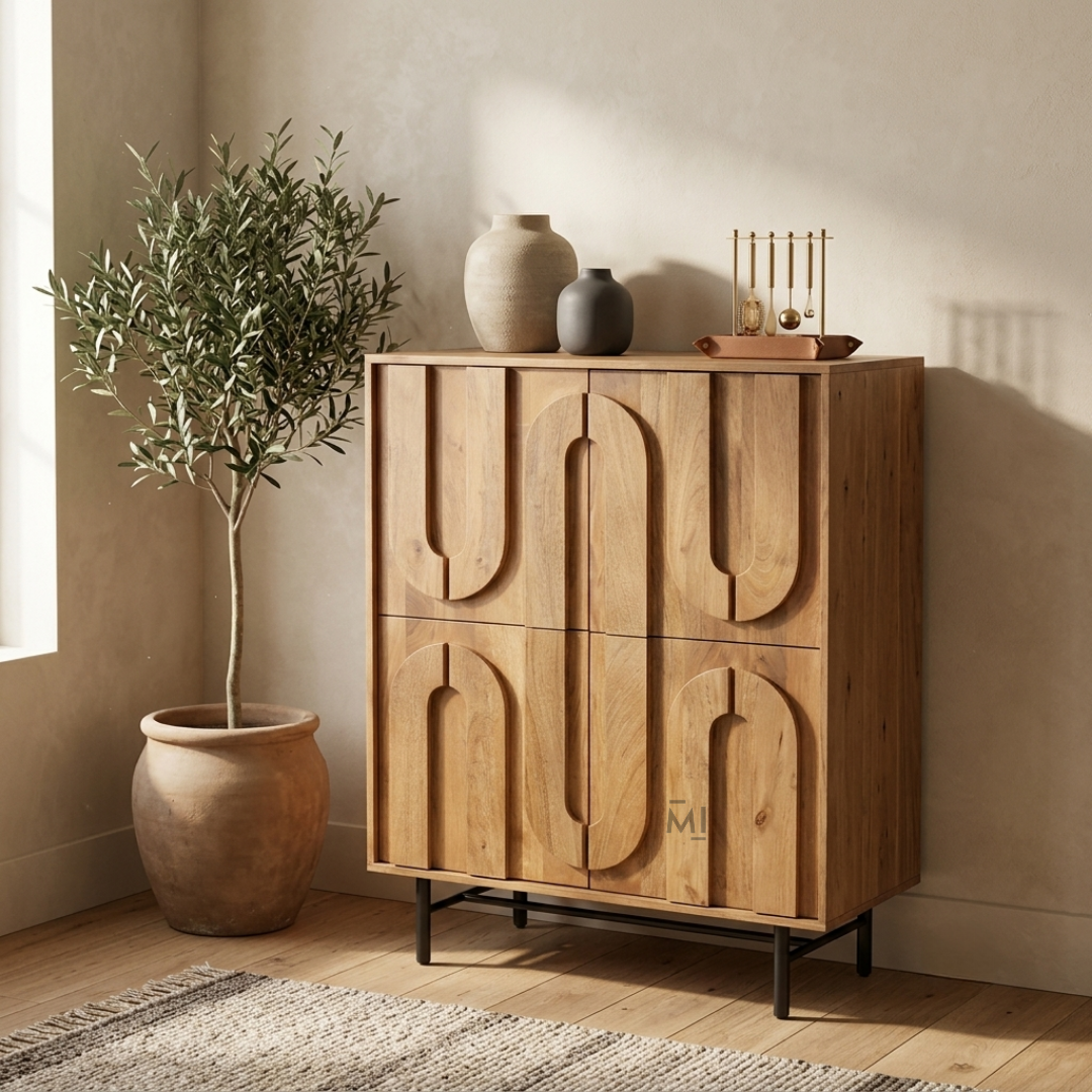 Arco Nova Bar Cabinet – Solid Wood Designer Bar Storage Cabinet