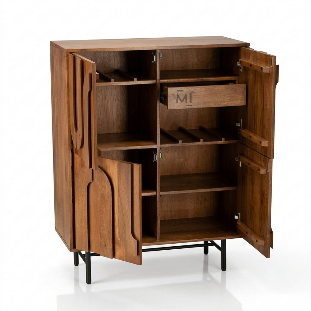 Arco Nova Bar Cabinet – Solid Wood Designer Bar Storage Cabinet