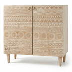Tribal Crest Bar Cabinet – Hand-Carved Solid Wood Bar Storage Cabinet