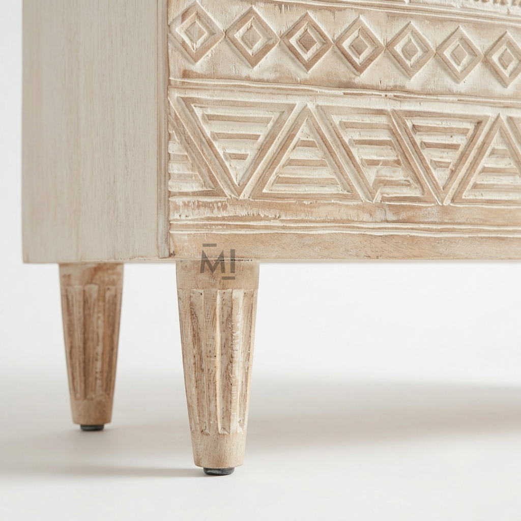 Tribal Crest Bar Cabinet – Hand-Carved Solid Wood Bar Storage Cabinet