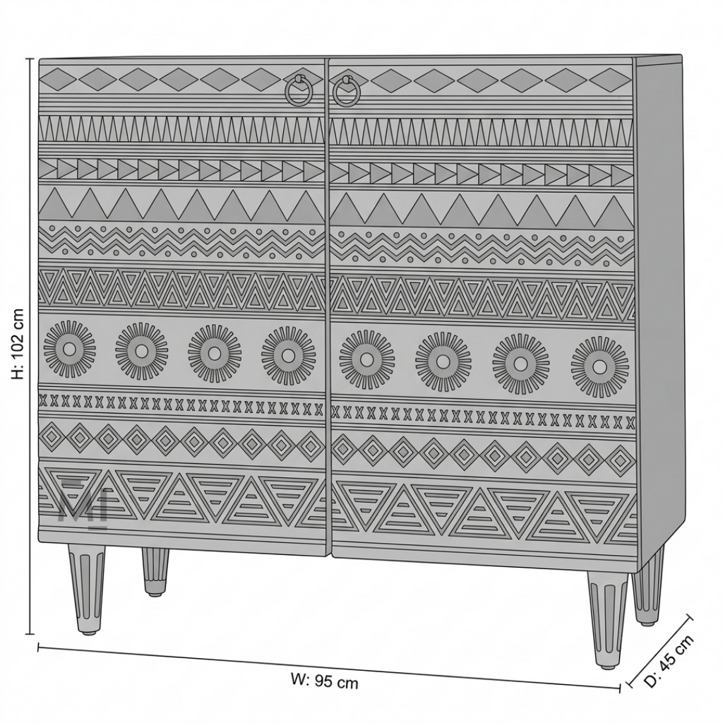 Tribal Crest Bar Cabinet – Hand-Carved Solid Wood Bar Storage Cabinet