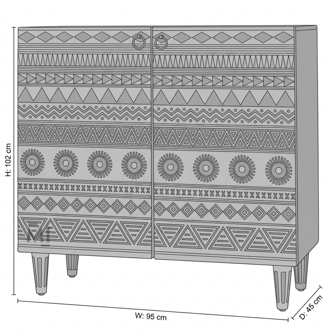 Tribal Crest Bar Cabinet – Hand-Carved Solid Wood Bar Storage Cabinet