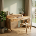 NordicCraft™ Solid Wood Study Desk with Cane Cabinet