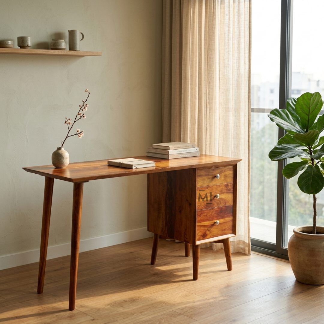 Liora Mid-Century Wooden Writing Desk with 3 Drawers