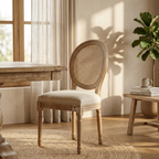Aurelia Wood Dining Chair & Rattan Back-Rest & Off-White Seating