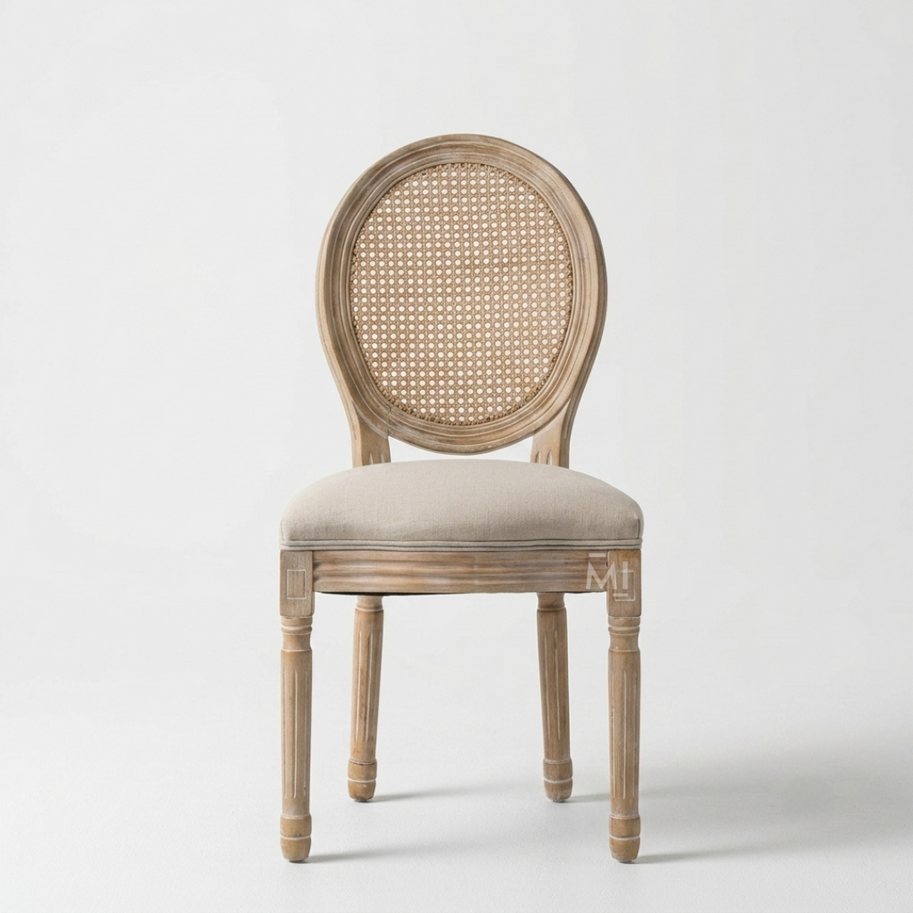 Aurelia Wood Dining Chair & Rattan Back-Rest & Off-White Seating