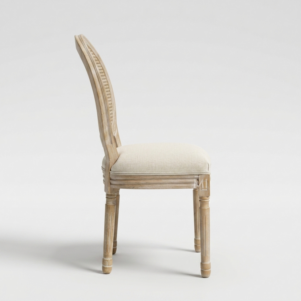 Aurelia Wood Dining Chair & Rattan Back-Rest & Off-White Seating
