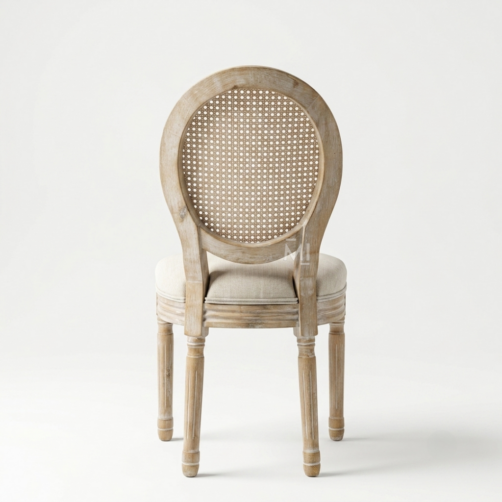 Aurelia Wood Dining Chair & Rattan Back-Rest & Off-White Seating