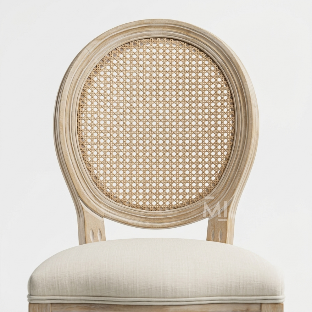Aurelia Wood Dining Chair & Rattan Back-Rest & Off-White Seating