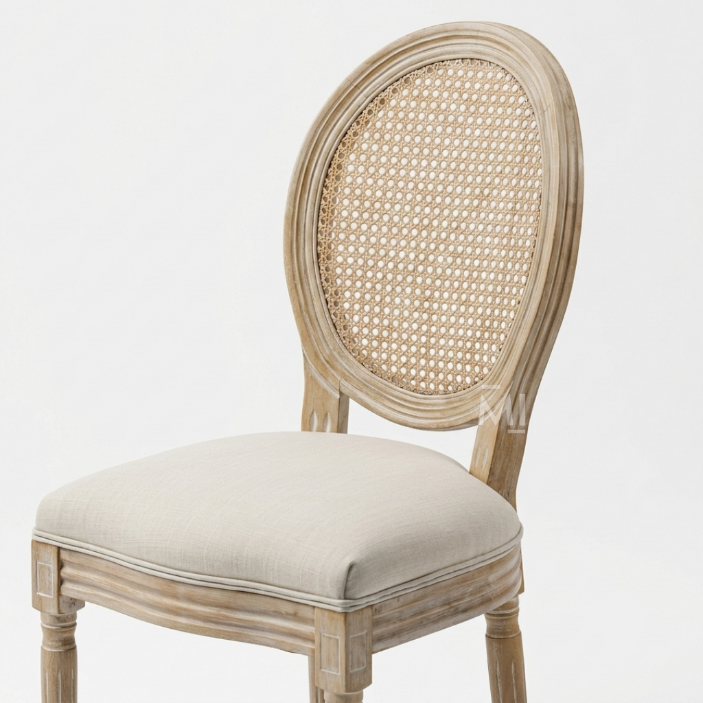 Aurelia Wood Dining Chair & Rattan Back-Rest & Off-White Seating
