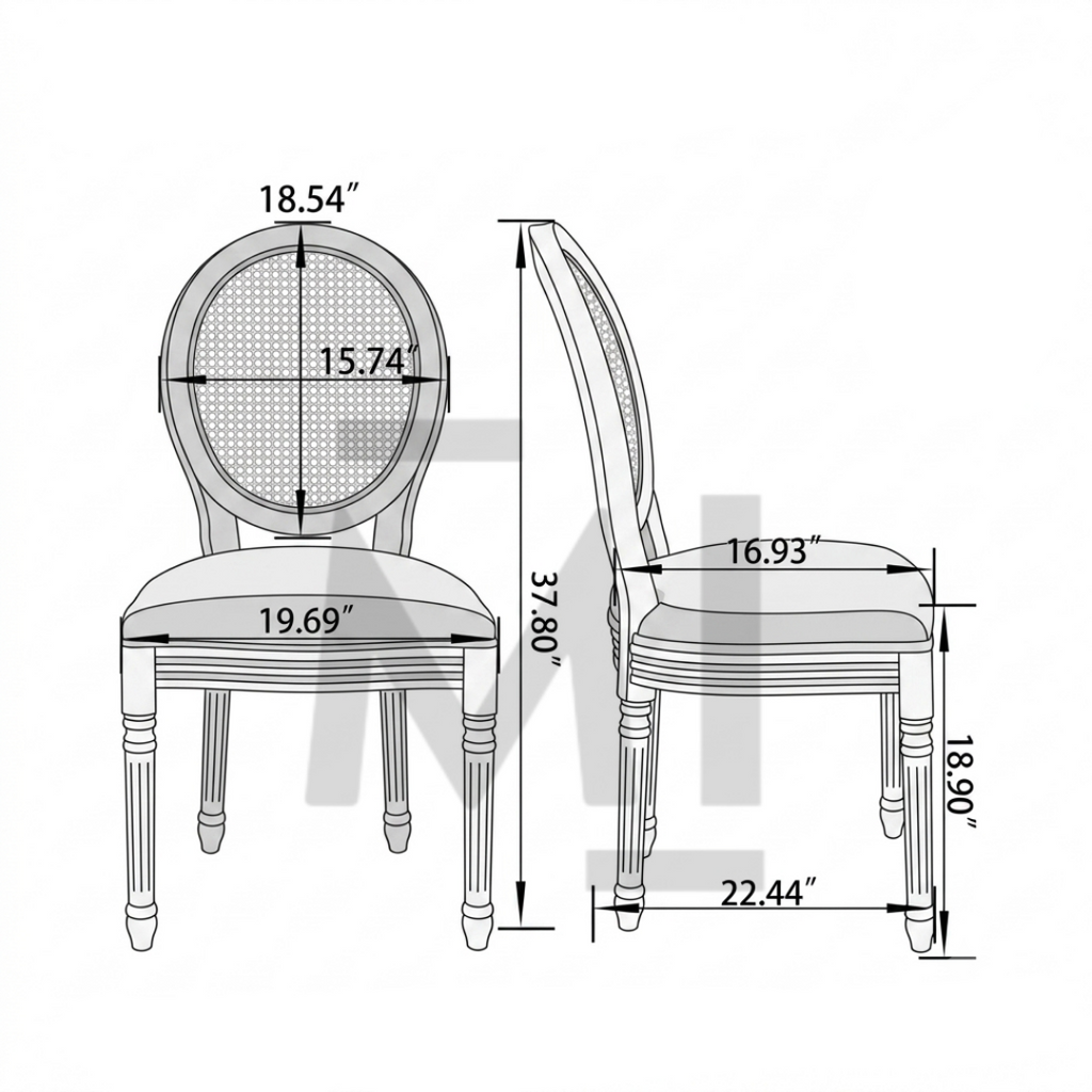 Aurelia Wood Dining Chair & Rattan Back-Rest & Off-White Seating