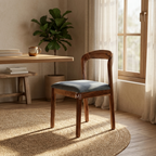 Modern Solid Wood Dining Chair with Upholstered Blue Fabric Seat | Contemporary Dining Chair