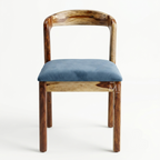 Modern Solid Wood Dining Chair with Upholstered Blue Fabric Seat | Contemporary Dining Chair