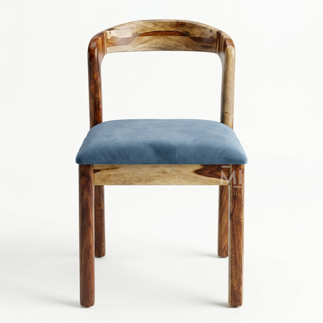 Modern Solid Wood Dining Chair with Upholstered Blue Fabric Seat | Contemporary Dining Chair