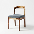 Modern Solid Wood Dining Chair with Upholstered Blue Fabric Seat | Contemporary Dining Chair