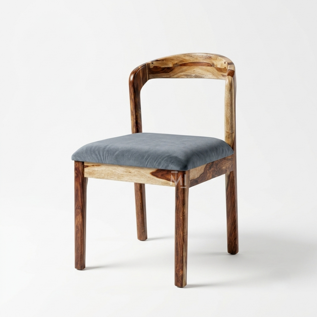 Modern Solid Wood Dining Chair with Upholstered Blue Fabric Seat | Contemporary Dining Chair