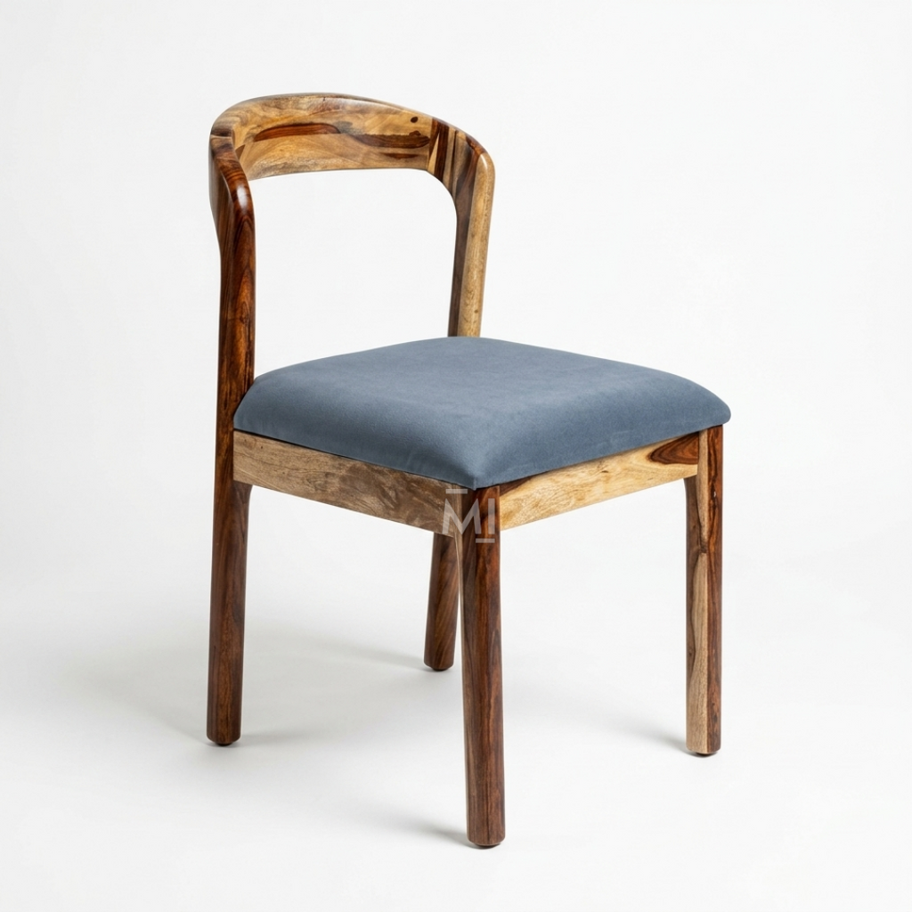 Modern Solid Wood Dining Chair with Upholstered Blue Fabric Seat | Contemporary Dining Chair