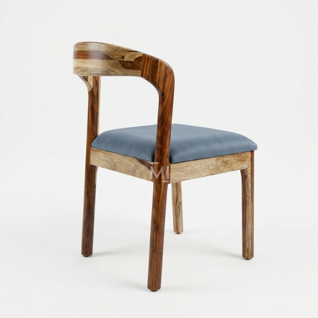 Modern Solid Wood Dining Chair with Upholstered Blue Fabric Seat | Contemporary Dining Chair