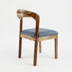 Modern Solid Wood Dining Chair with Upholstered Blue Fabric Seat | Contemporary Dining Chair