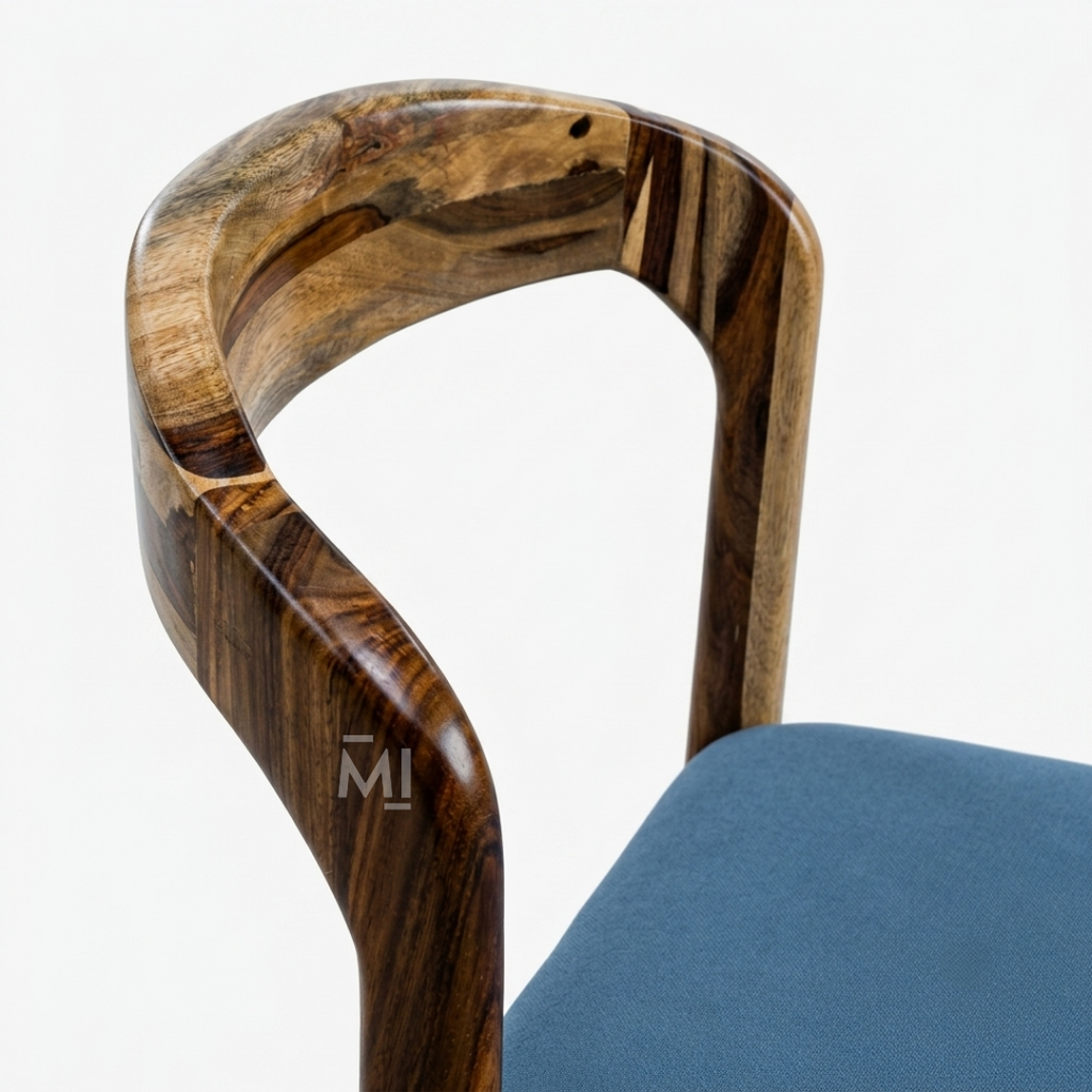 Modern Solid Wood Dining Chair with Upholstered Blue Fabric Seat | Contemporary Dining Chair