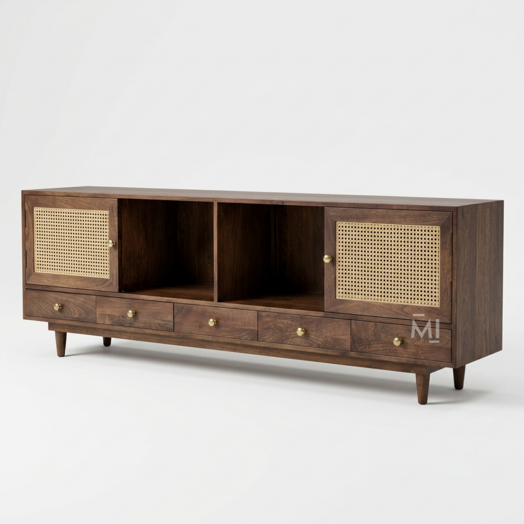 Nordic Cane Luxe TV Unit with Drawers & Storage