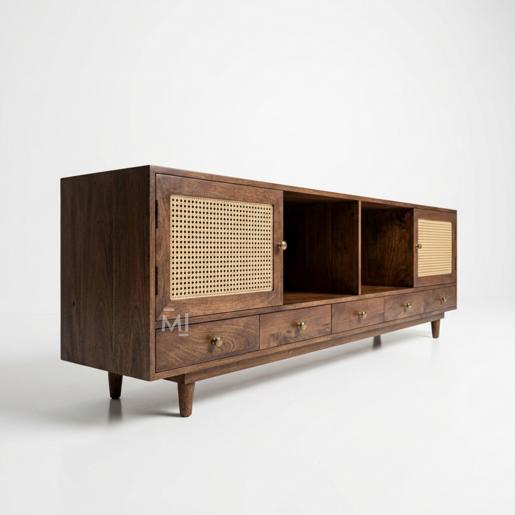 Nordic Cane Luxe TV Unit with Drawers & Storage