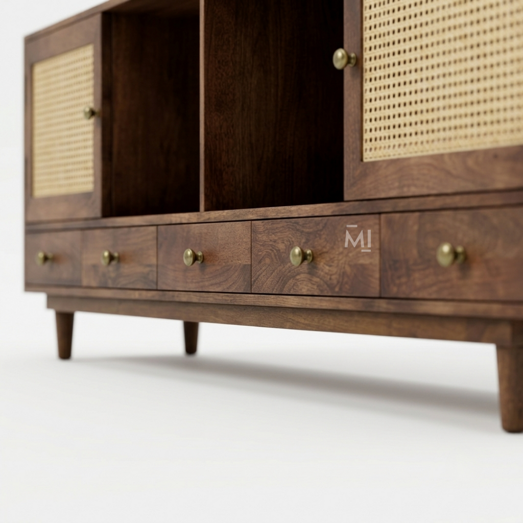 Nordic Cane Luxe TV Unit with Drawers & Storage