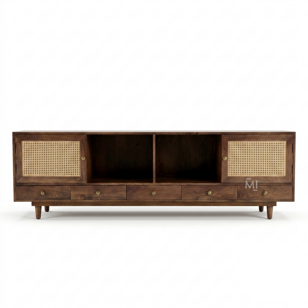 Nordic Cane Luxe TV Unit with Drawers & Storage
