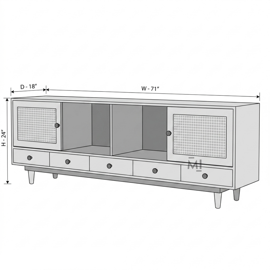 Nordic Cane Luxe TV Unit with Drawers & Storage