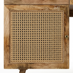 Mid-Century Modern Solid Wood Desk with Rattan Cabinet