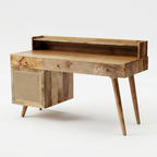 NordicCraft™ Solid Wood Study Desk with Cane Cabinet